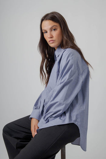 Camicia Chambray Blu Medio Donna - 4