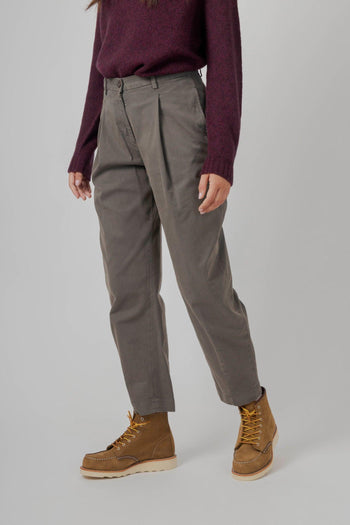 Pantalone In Gabardina Di Cotone Grigio Donna - 3