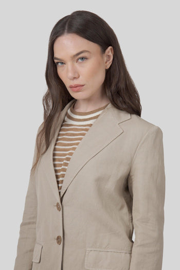 Giacca In Gabardina Cotone E Lino Beige Donna - 3