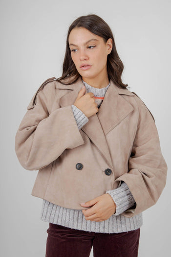 Max Mara Trench Corto In Suede Beige Donna - 5