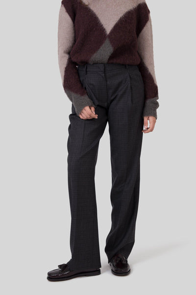 Pantalone Lana Check Antracite Donna