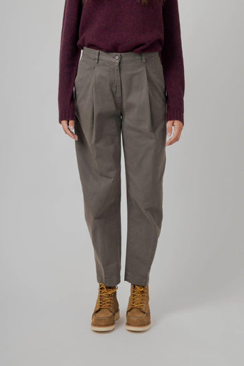 Pantalone In Gabardina Di Cotone Grigio Donna - 4