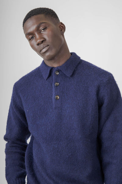 Polo In Lana Shetland Blu Navy Uomo