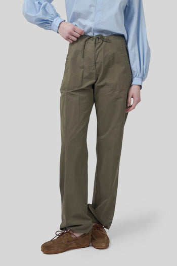 Pantalone Con Coulisse In Popeline Verde Militare Donna - 6