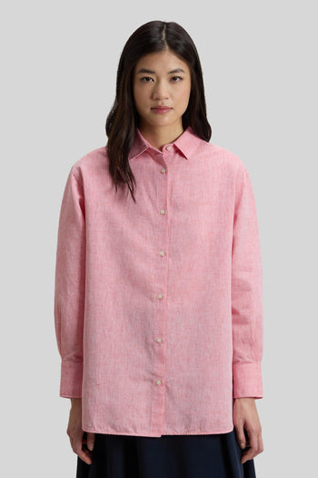 Camicia Boyfriend In Misto Cotone E Lino Rosa Donna - 3