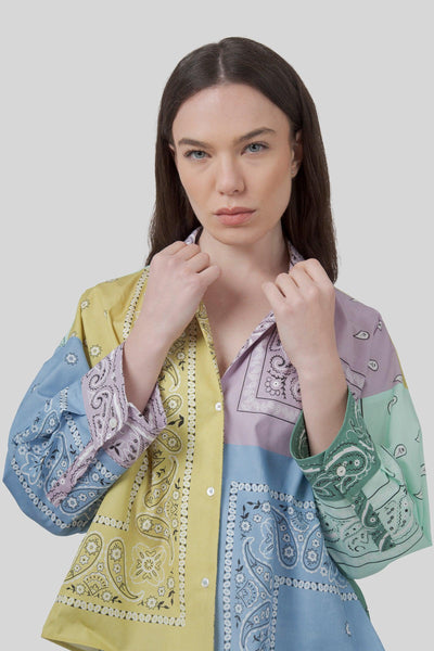 Max Mara Camicia In Popeline Bandana Patch Lampone Multicolore Donna