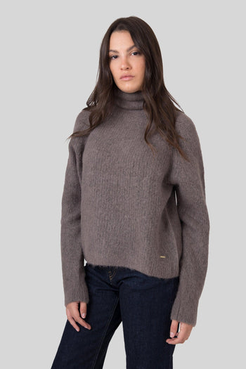 Maglia Soft Alpaca Turtleneck Taupe Donna - 5