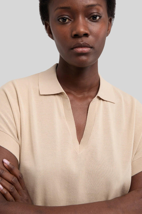 Polo In Maglia Scollo V Sabbia Donna