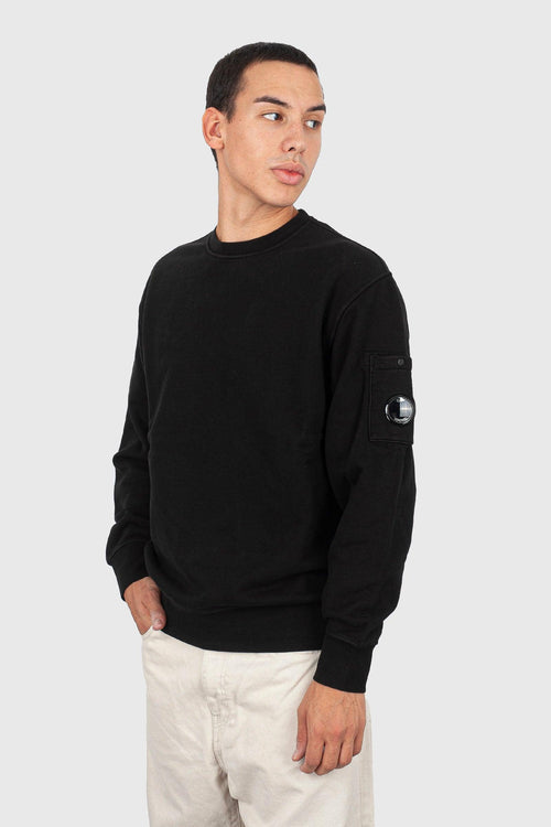 Felpa Brushed And Emerized Diagonal Fleece Lens Crew Neck Nero Uomo