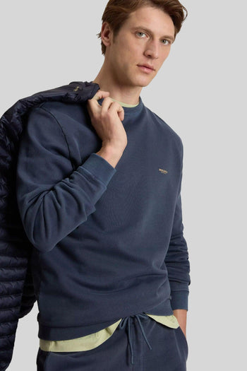Felpa Garment Dyed Logo Blu Uomo - 4