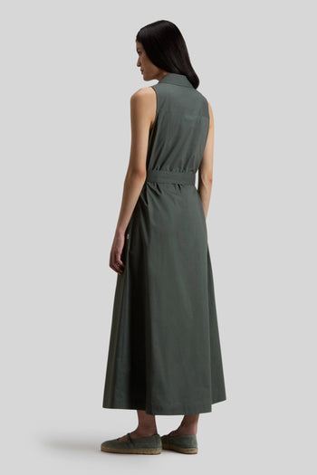 Abito Chemisier In Popeline Di Puro Cotone Con Cintura Verde Donna - 3