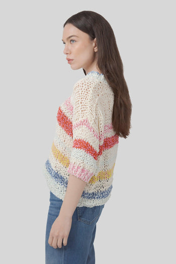 Maglia Mix Di Punti Rigata Multicolore Uomo - 5