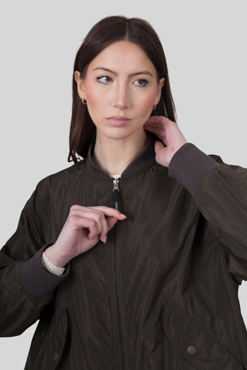 Giubbotto Bombo In Poliestere Tecnico Verde Militare Donna - 4