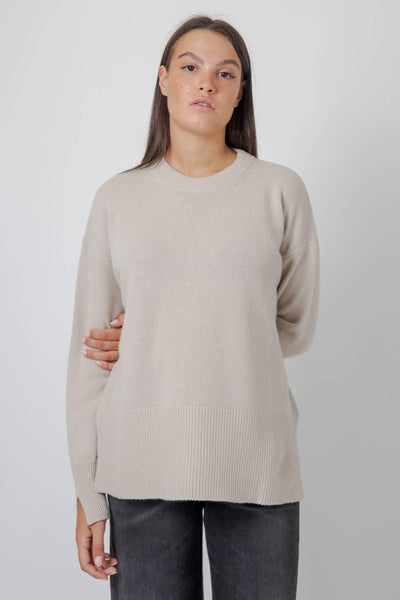 Maglia Girocollo Lana Cashmere Beige Donna