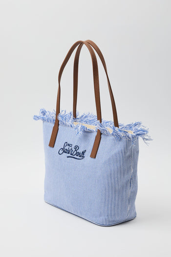 Borsa City medium in canvas a righe - 3