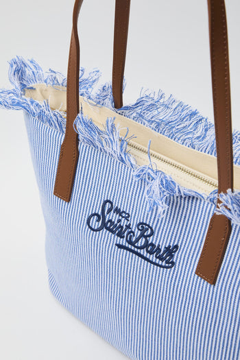 Borsa City medium in canvas a righe - 4