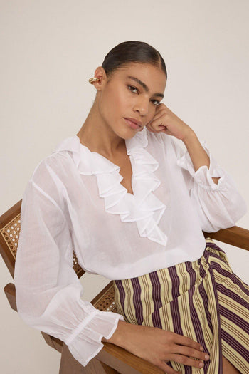 Camicia in cotone con volant - 3
