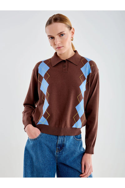 Polo in maglia a rombi