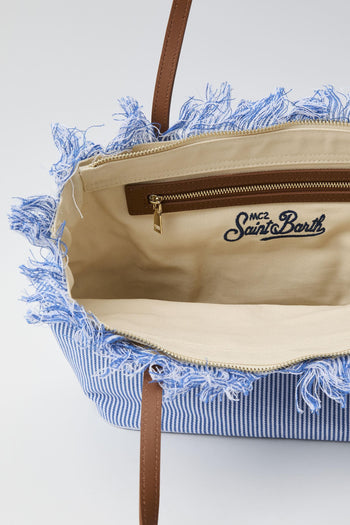 Borsa City medium in canvas a righe - 5