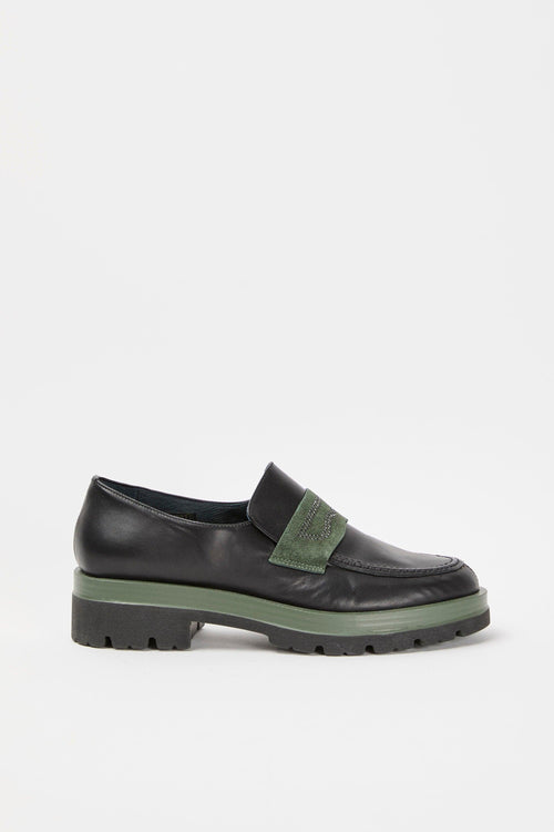 Mocassino Nero+oil Verde Donna