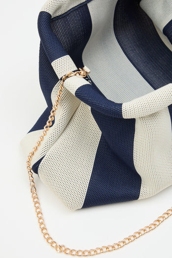Borsa Righe Beige/blu Donna - 3