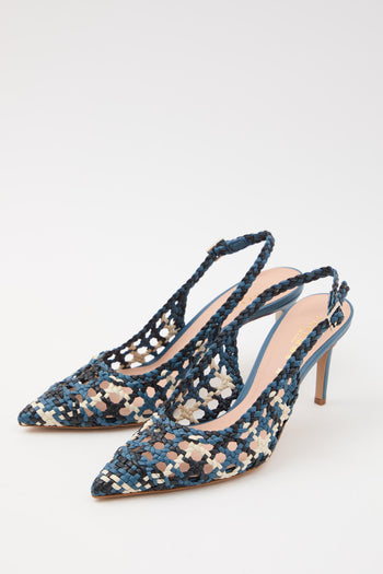 Slingback Azzurro+off White Donna - 2