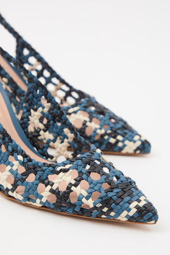 Slingback Azzurro+off White Donna - 3