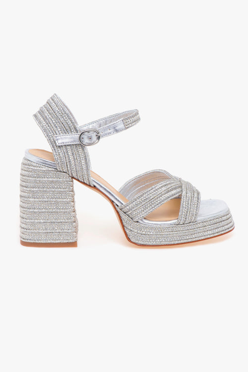 Sandalo Valle in tessuto laminato intrecciato e tacco 100 mm