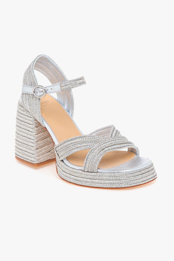 Sandalo Valle in tessuto laminato intrecciato e tacco 100 mm - 4