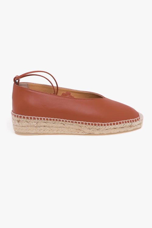, espadrilla "GEA" stile ballerina in pelle con allacciatura in caviglia