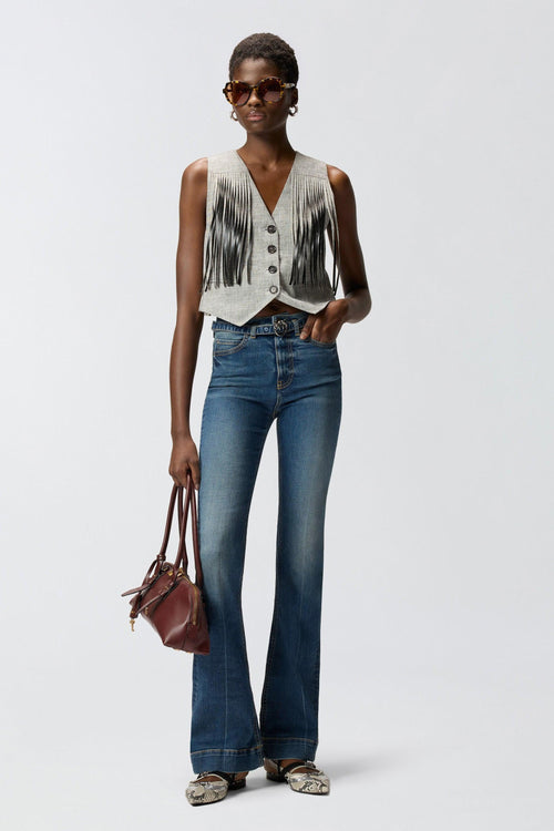 Jeans cinque tasche in denim scuro flare-fit