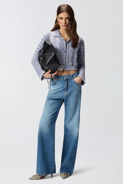 Jeans cinque tasche wide leg con scoloriture