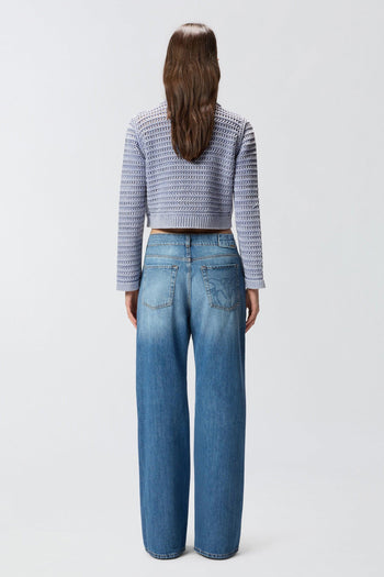 Jeans cinque tasche wide leg con scoloriture - 3