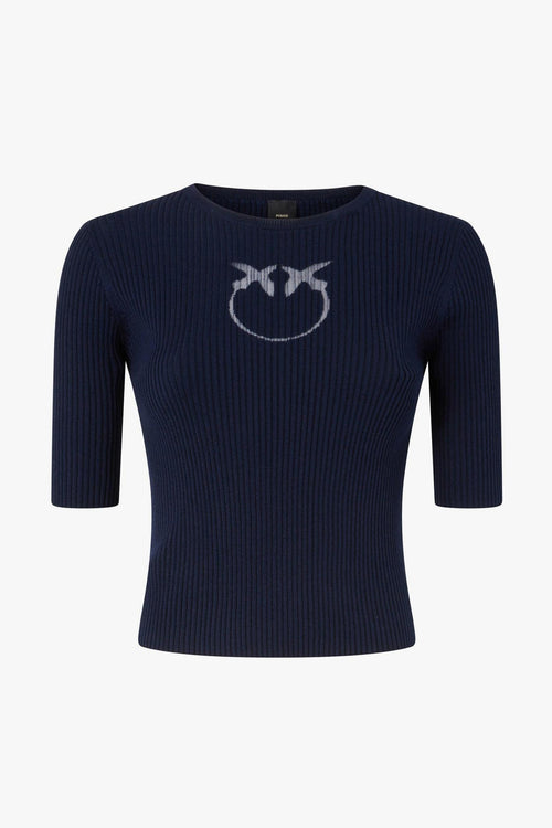 Maglia a costine con logo Love Birds in trasparenza