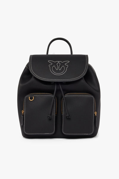 Zainetto in pelle bottalata con tasche e maxi logo ricamato