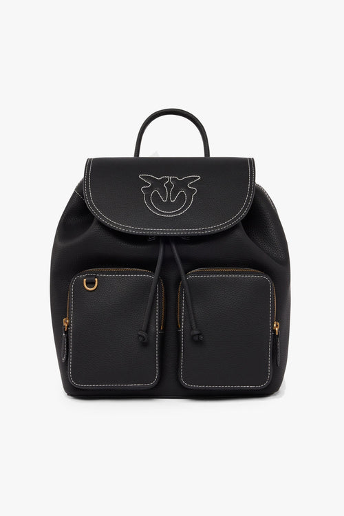 Zainetto in pelle bottalata con tasche e maxi logo ricamato