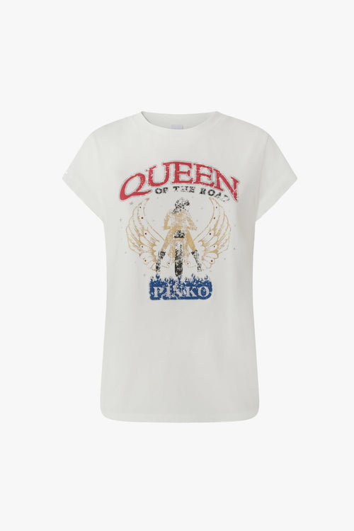 T-shirt in cotone con stampa "Queen of the road"