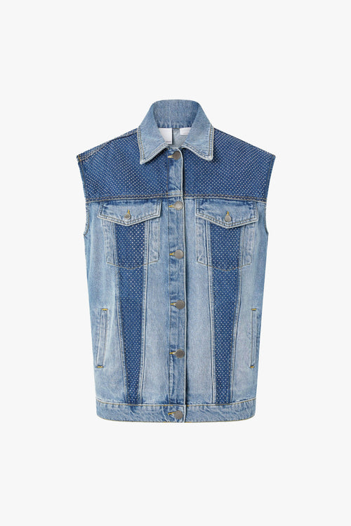 Gilet in denim con mini borchie
