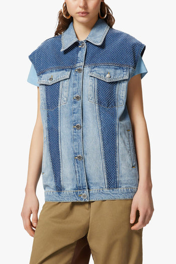 Gilet in denim con mini borchie - 2