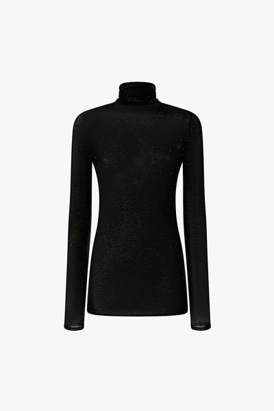 Maglia aderente a collo alto con micro paillettes