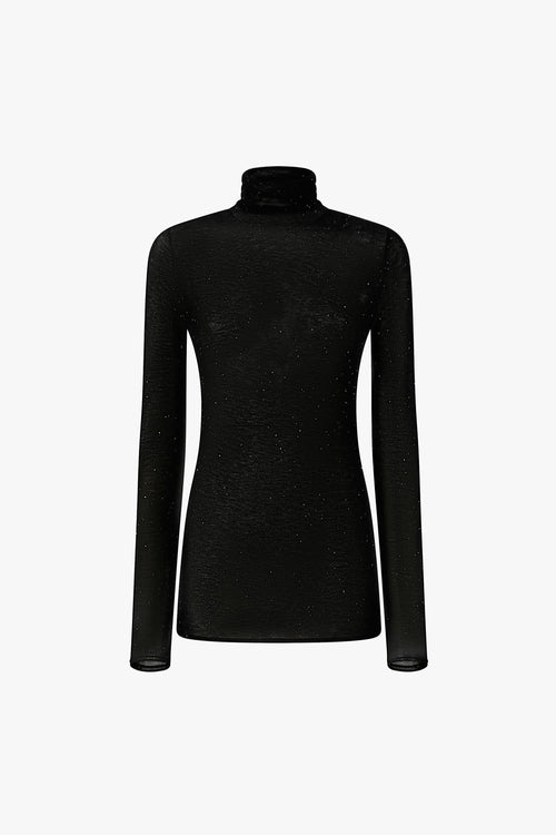 Maglia aderente a collo alto con micro paillettes