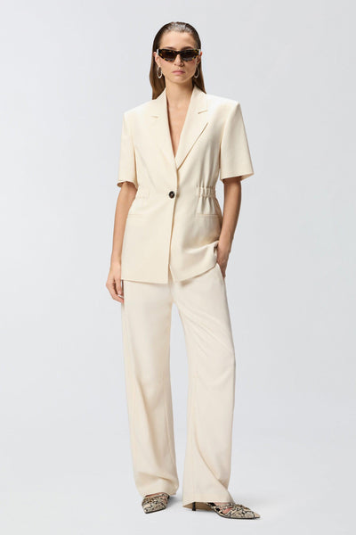 Pantalone a palazzo in tessuto stretch effetto lino con cintura