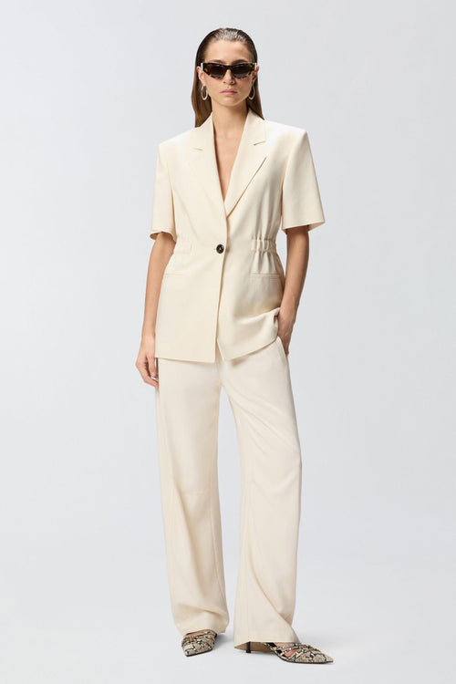 Pantalone a palazzo in tessuto stretch effetto lino con cintura