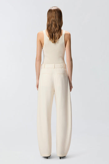 Pantalone a palazzo in tessuto stretch effetto lino con cintura - 3