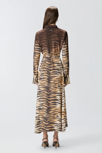 Abito lungo chemisier in viscosa con stampa animalier - 3