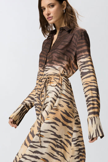 Abito lungo chemisier in viscosa con stampa animalier - 4