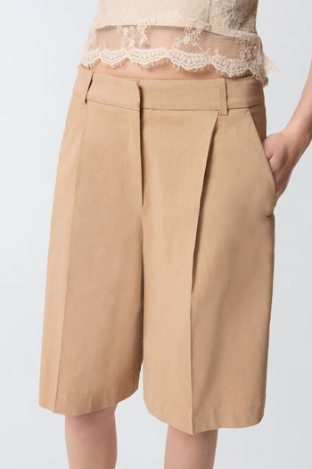 Bermuda in lino e viscosa stretch con piega stirata - 4