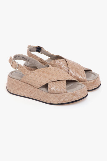 Sandalo in pelle intrecciata con doppia fascia incrociata - 2