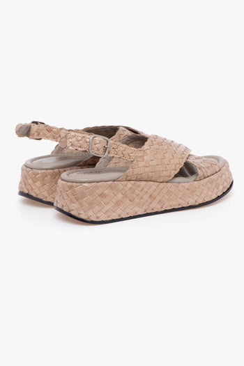 Sandalo in pelle intrecciata con doppia fascia incrociata - 3