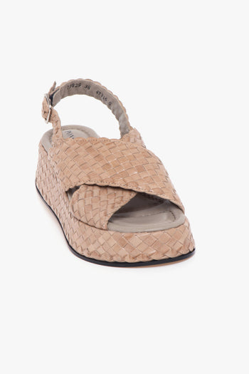 Sandalo in pelle intrecciata con doppia fascia incrociata - 4